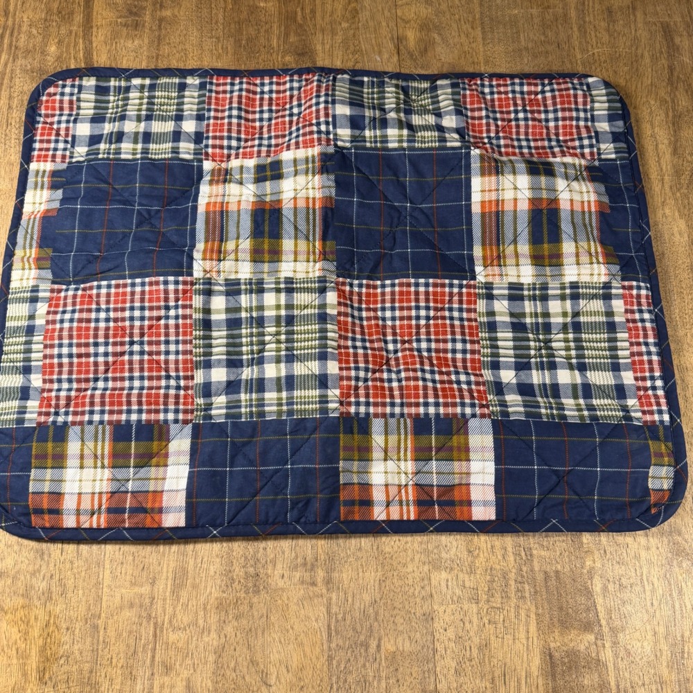 Eddie Bauer Home Navy Blue Patchwork Plaid Quilted Pillow Sham Standard Rustic